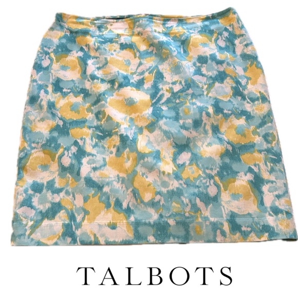 TALBOTS Petite Watercolor Floral Print Cotton Stretch Lined Pencil Skirt Size14P - Picture 1 of 14